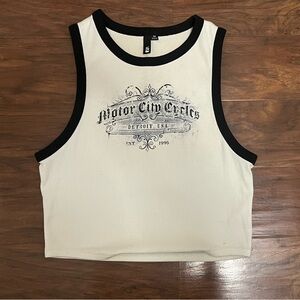 Garage White and Black Graphic Crop Top